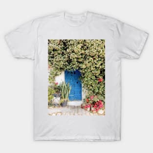 Blue door with pink blossom, Sidi Bou Saïd T-Shirt